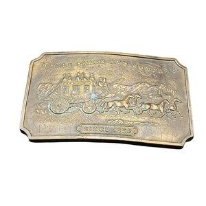 Vintage Wells Fargo & Company Brass Belt Buckle with Stagecoach Design